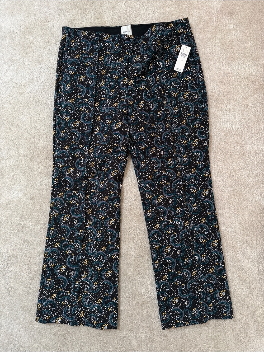 NWT! Maeve Black Patterned Ankle-Length Pants with Teal & Gold Accents